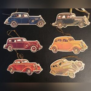 6 Vintage 1993 Old Time Automobile Shackman Paper Cardboard Christmas Ornaments